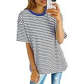 Dokotoo Women's Summer Tops Casual Striped Crew Neck Short Sleeve T Shirts Trendy 2026 Lightweight Blouses