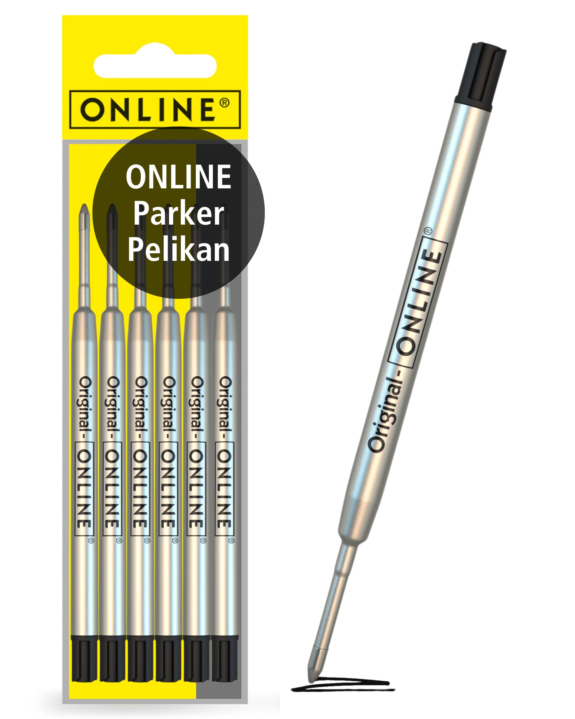 Online 6X Ballpoint Pen Refills Black, Medium Point, International Standard Biro Refills G2 Format, Waterproof, Universal Refills for Ballpoint Pens, for School, Uni, Office