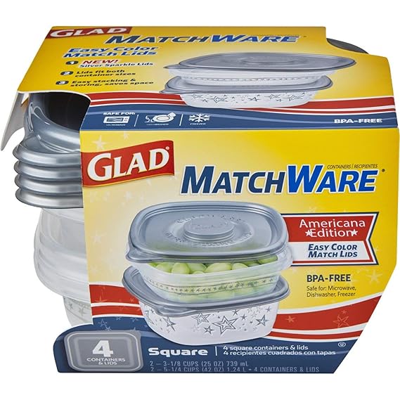 Glad Food Storage Containers - Glad MatchWare Square Containers - Two 25 Ounce - Two 42 Ounce