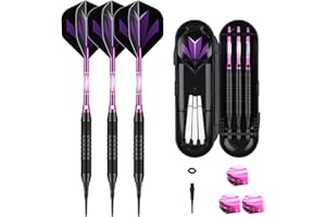 sanfeng Darts Plastic Tip Set - 18g 21g Colorful Rainbow Soft Tip Darts 50 Anti-Loose O-Rings 6 Shaft (Aluminum/Nylon 45mm) 6 Durable Flights Extra 50 Soft Tips Electronic Dartboard