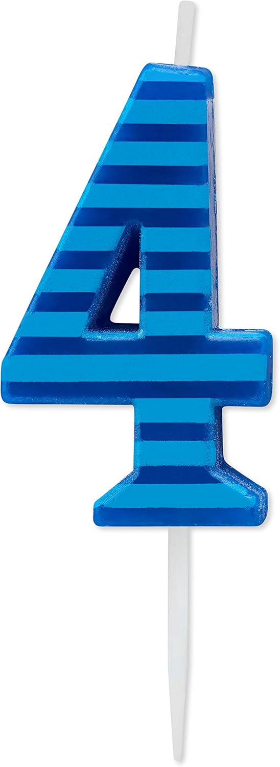 Candles & Holders - Papyrus Number 4 Birthday Candle, Blue Stripes (1-Count)