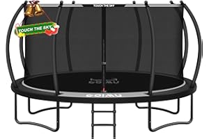 GOIMU 10FT 12FT 14FT 16FTOutdoor Recreational Trampoline with Enclosure Net, Bolt-Free Design Yard Trampoline with Wide Ladder and AntiRust Coating, 2 in 1 Connector for Kids Adults, ASTM Approval