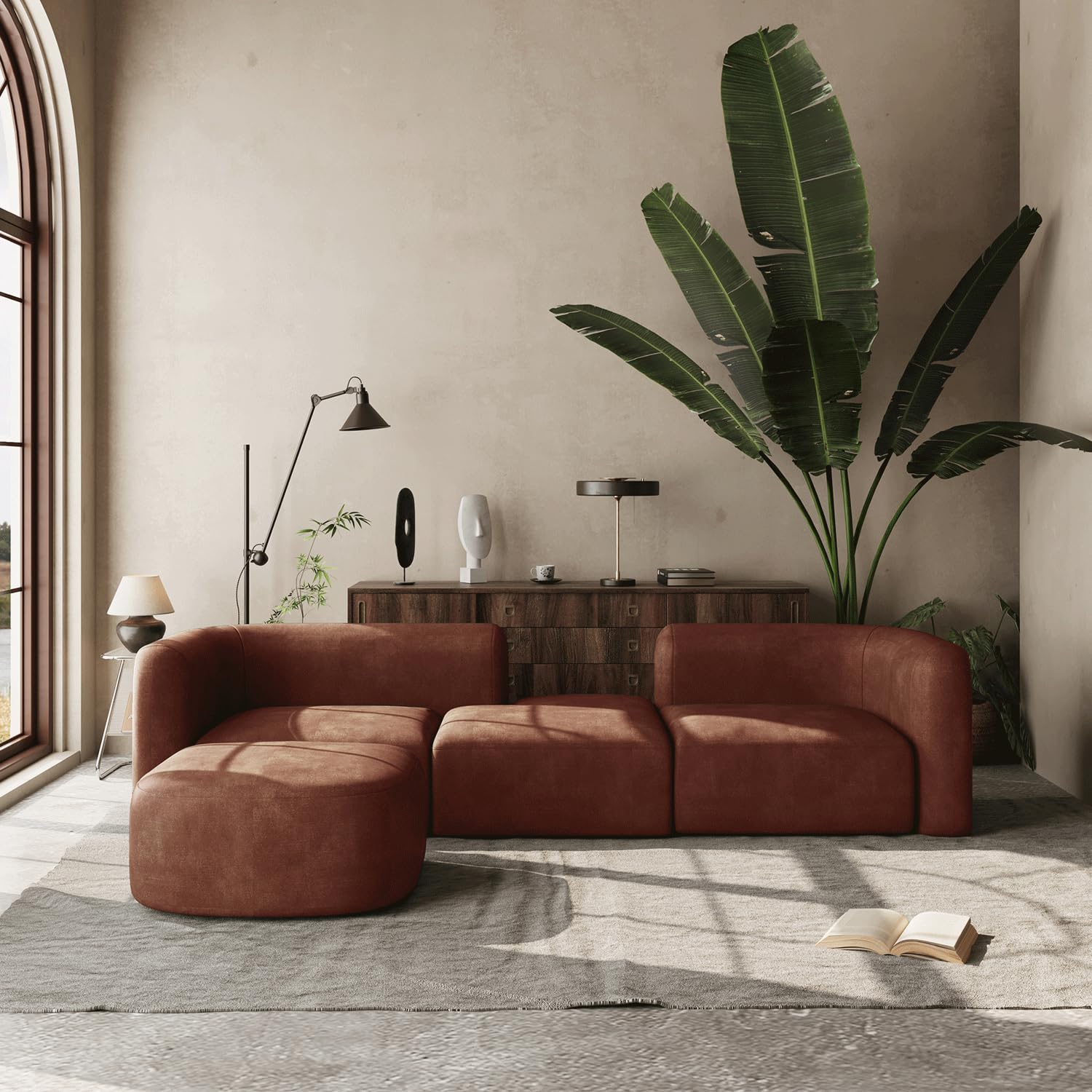 Photo 1 of ***MISSING MIDDLE, RIGHT AND FOOT REST *** Acanva Luxury Modern Tight Curved Back Velvet Sofa, Minimalist Style Comfy Couch for Living Room Apartment, 4 Seater Modular Sectional, Tangerine