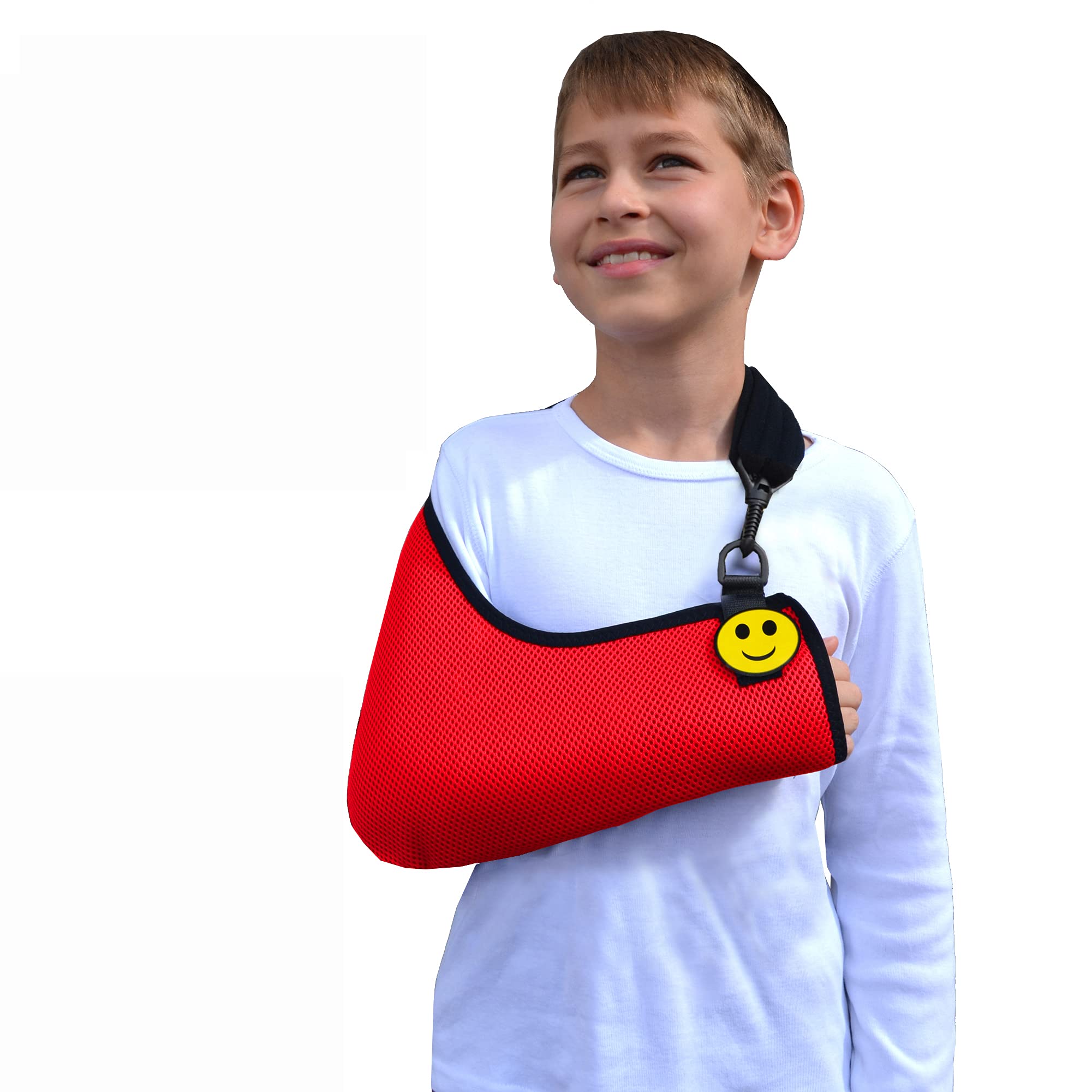 4DflexiSPORT Arm Sling Child (6-7yr red/black trim) Extra Deep, Easy-on, Cooling Ultra-comfort, Includes Smiley Sticker.