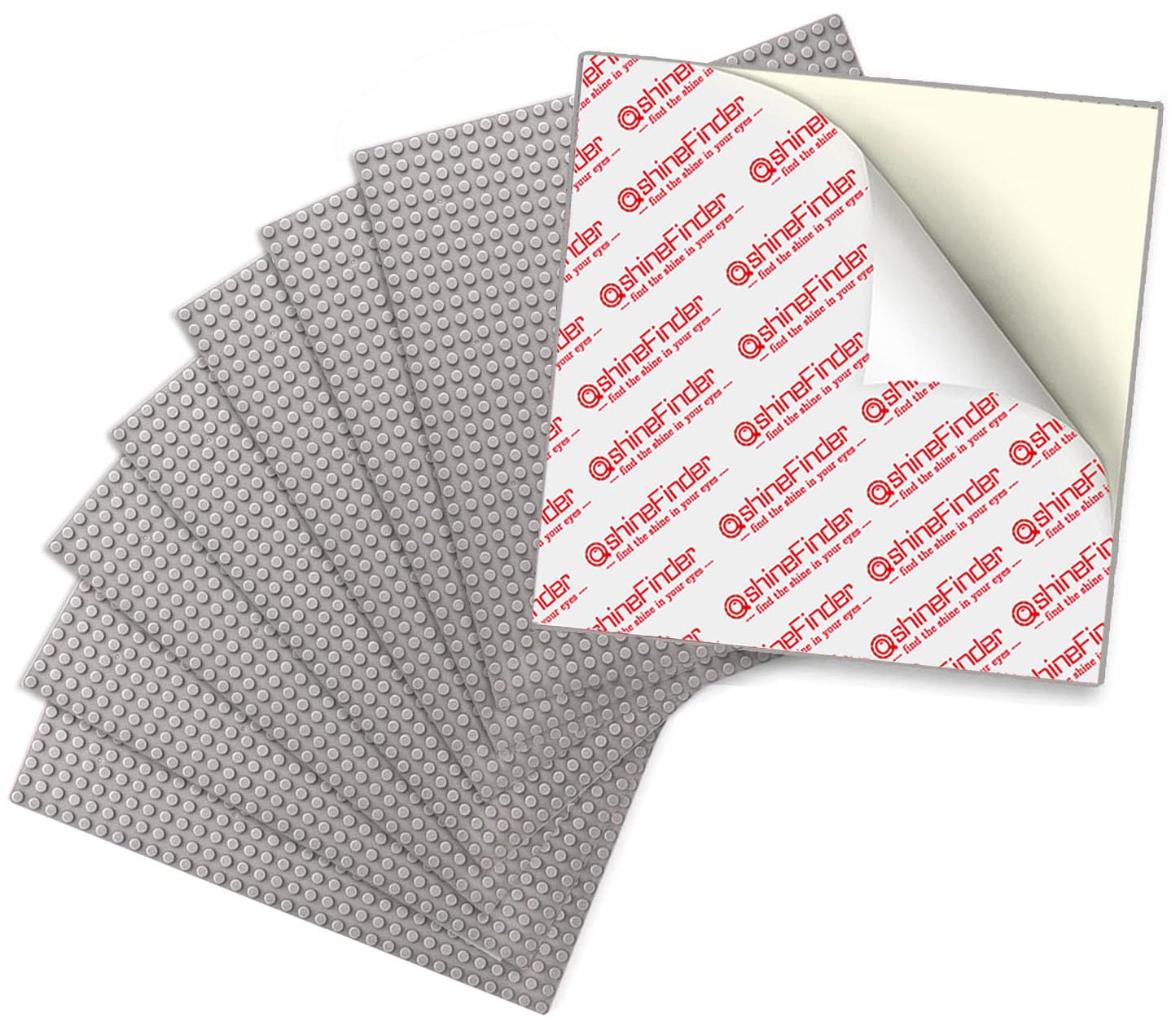 shineFinder 8 Plate Set - Building Plates Compatible with Lego Blocks, 25.5 x 25.5 cm, Base Plates for Peel & Stick - Table Top, Wall, Storage (Grey, 8 Pieces)