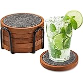 Wood Coaster for Drinks, Set of 5, Absorbent and Insulation Felt Stackable Cup Holders, Coasters for Wooden Table,4.15 inch
