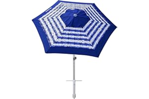 AMMSUN 8ft Heavy Duty High Wind Commercial Grade Patio Beach Umbrella with Separate Sand Anchor Air Vent Carry Bag Fiberglass Ribs without Tilt Outdoor umbrellas for sands Blue White Stripe