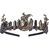 CoTeeZa Black Fairy Crystal Crown - Elf Raw Quartz Tiara Forest Witch Crown Bronze Vintage Dragon Branch Headdress Fantasy Elven Circlet for Festival Wedding Party Halloween Masquerade