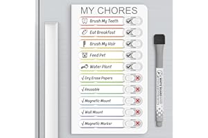 KAQUBE Dry Erase Chore Chart for Kids My Chores Checklist Chore Board to to List Routine Chart ADHD Tools for Kids Task Board Planning Board for Fridge with 10 Sliders 1 Marker & 3 Magnetic Stickers, 1 Pack