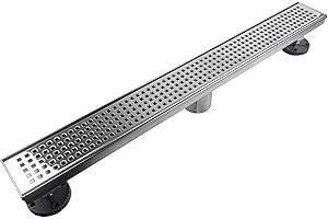 Neodrain Chrome 24-Inch Linear Shower Drain with Removable Quadrato Pattern Grate, Polished 304 Stainless Steel Rectangular Shower Floor Drain,with Leveling Feet, Hair Strainer