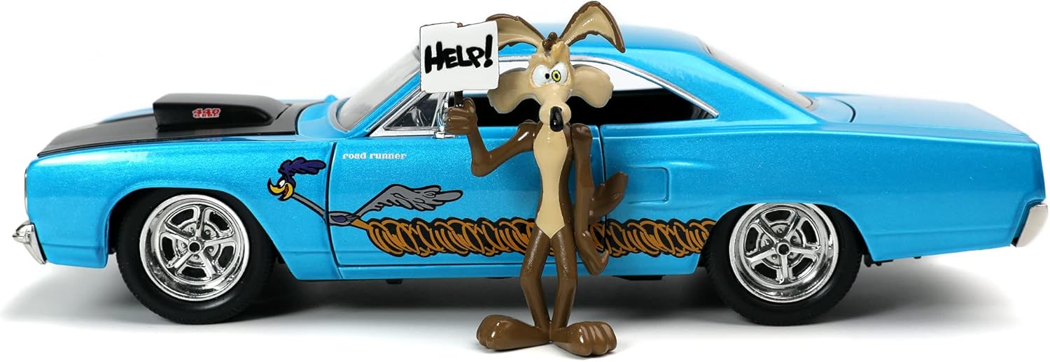 Jada Toys 253255028 Looney Toons Road Runner Plymouth 1:24 Scale Die-Cast Willy The Coyote Figure + 8 Years - Image 3
