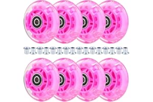 Wheelgoo 8pcs Inline Skate Wheels Led Light-Up Wheels 64/70/72/76/80mm w/Bushings 85-88A for Kids and Youth Beginners Children's Inline Skates Indoor/Outdoor Use (Pink, 72mm)