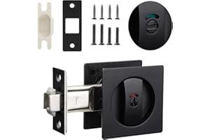 MAXXGEEK Sliding Square Pocket Door Lock with Privacy Color Indicators, 2-3/8" Backset, Fits Standard 2-1/8'' Bore Size and Door Thickness of 1-3/8" to 1-3/4", No-Handed, Matte Black