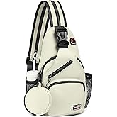 SUIKIHUM Convertible Sling Bag with Coin Pocket, 7.9" Tablet Crossbody Mini Backpack with Headphone Jack Casual Pack for Women Men Travel, White