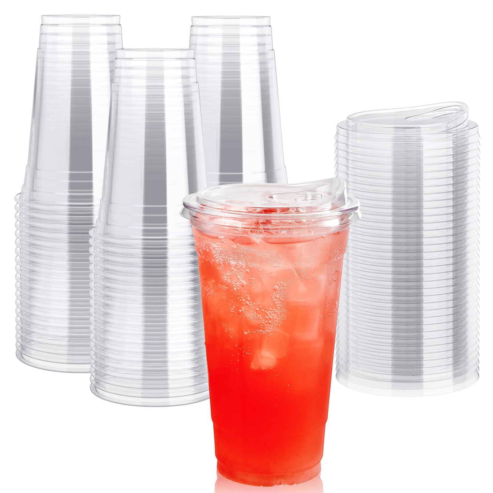 Photo 1 of Lilymicky 60 PACK 24 oz Clear Plastic Cups With Strawless Sip Through Lids, Disposable, for Ice Coffee, Smoothie, Slurpee, or Any Cold Drinks