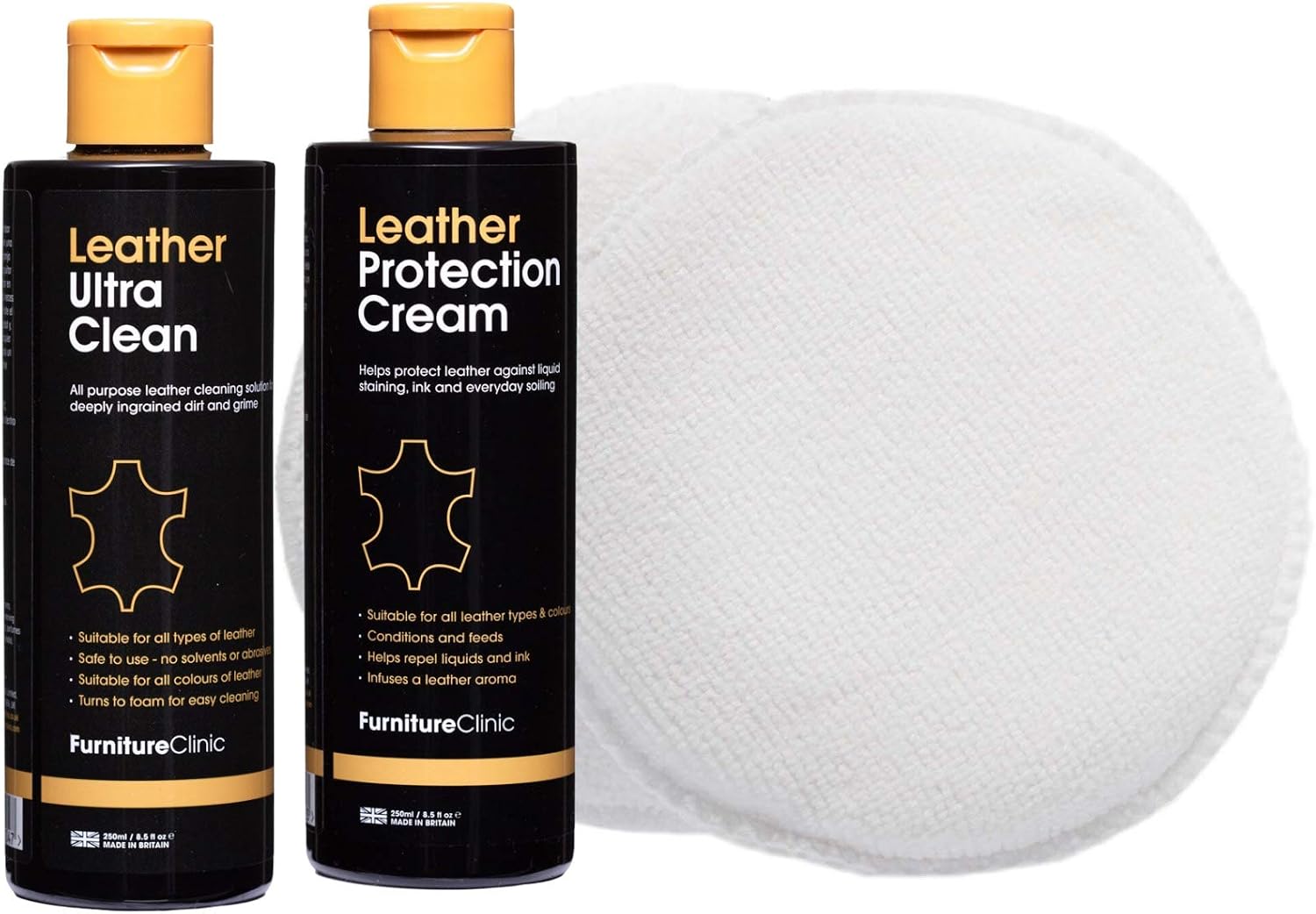 Furniture Clinic Leather Furniture Care Kit, Premium Cleaning Kit for Sofas & Furniture, 250ml Cleaner & Conditioner