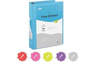 1 Inch 3 Ring Binder 1” Binder Blue Clear View Cover with 2 Inside Pockets, Colored School Supplies Office and Home Binders – by Enday
