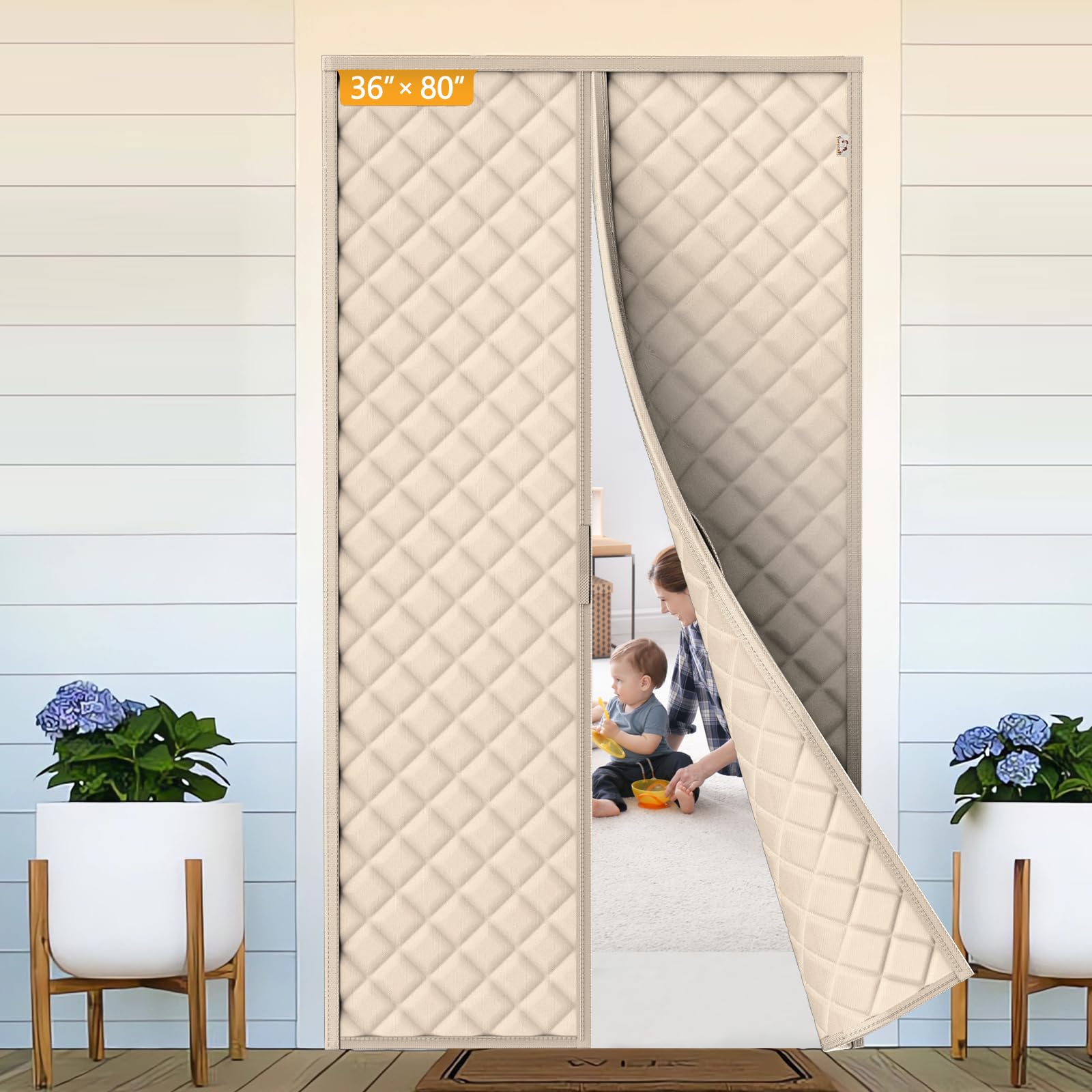 Photo 1 of Yotache Magnetic Thermal Insulated Door Curtain Fits 36 x 80 inch Doors, Curtain Size 38" x 82" Weatherproof Oxford & Cotton Fill Door Covers to Keep Warm in Winter, Beige