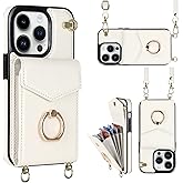 YYTVN for iPhone 12 Pro Max Case 6.7 inches, Minimalist Wallet Case with Ring Kickstand and Shoulder Strap, Shockproof Stylish Protective Cover for iPhone 12 Pro Max -White
