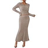 HUUSA Skirt Sets for Women 2 Piece Outfits 2026 Fall Crop Top Maxi Skirt Set Going Out Dress Trendy