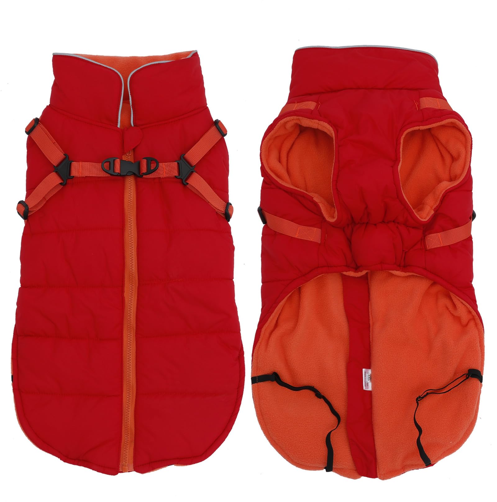 babepet Waterproof Dog Coat with Harness,Small Dog Coat Jacket,Reflective Puppy Clothes with Adjustable Chest Strap,Pet Fleece Lined Jumper for Pet Outdoor-Red-XS — image 1