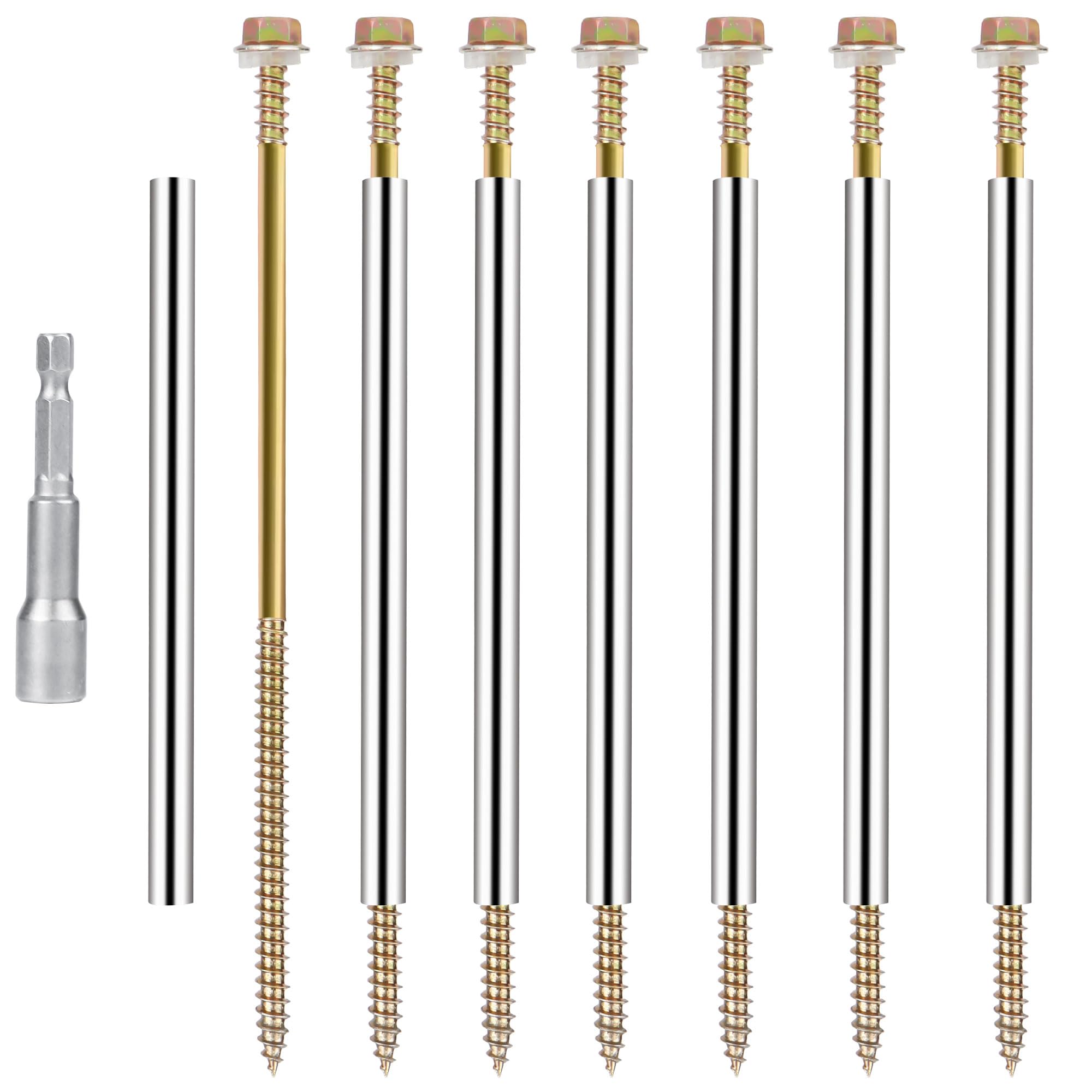 Photo 1 of 24 Pack 7'' Gutter Screws with 5'' 304 Stainless Steel Sleeves & Transparent Washers - Self-Tapping Gutter Fasteners for Roof Gutter Repair & Installation
