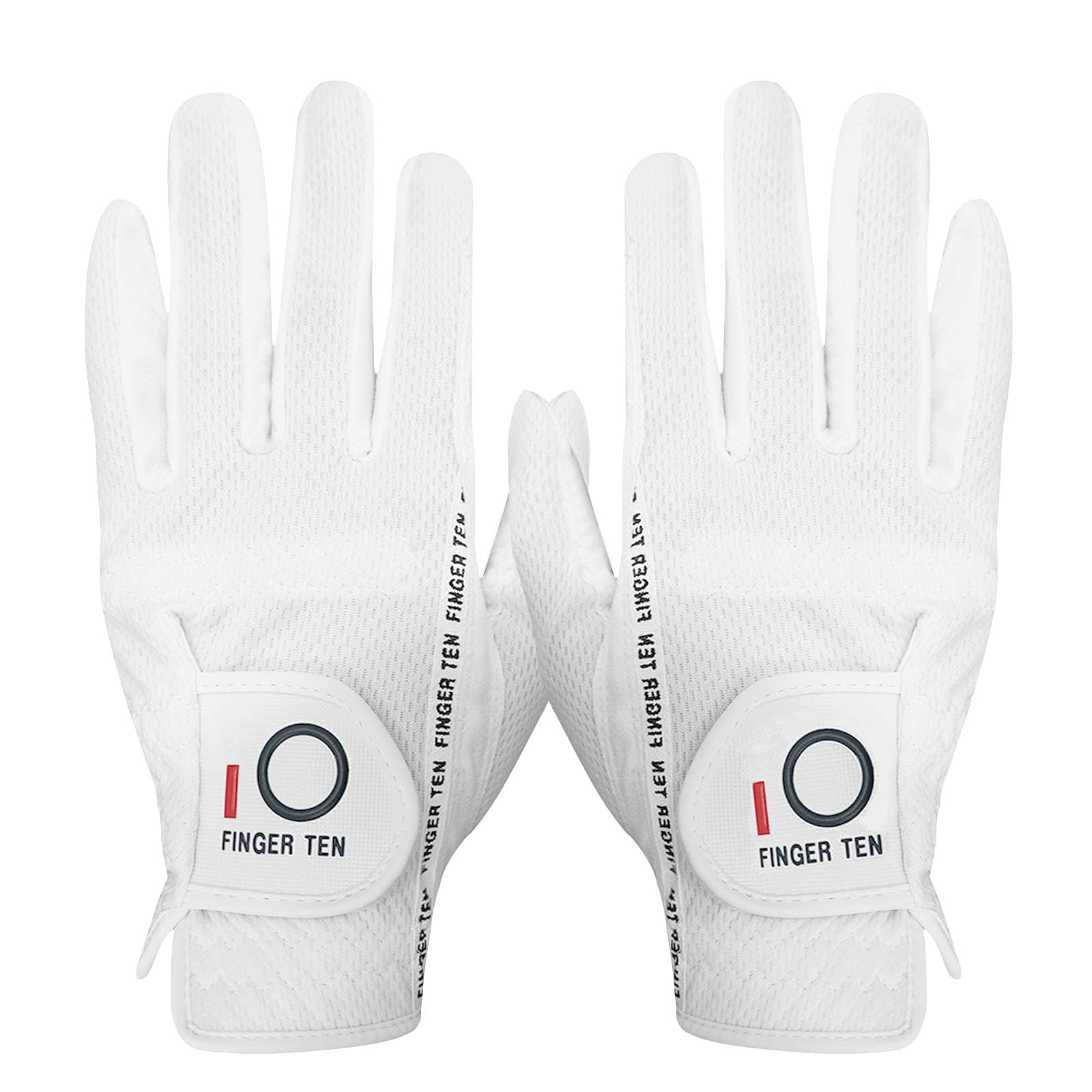 FINGER TEN Golf Gloves Men Left Hand Right Rain Grip Weathersof Value Pair, Mens Golf Glove Wear Resistant Non Slip Color Black Grey Green Flexible Durable Size S M ML L XL (White, XXL)