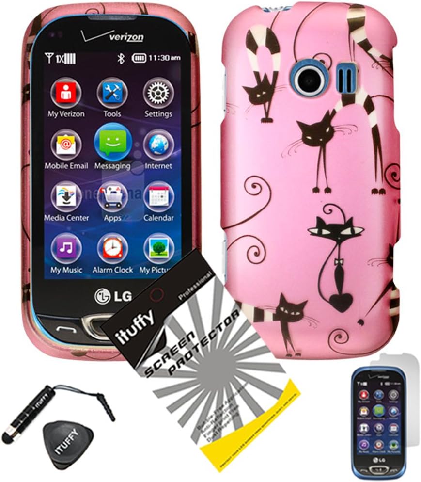 3 Items Combo: Stylus Pen + Case Opener + Design Rubberized Snap on Hard Shell Cover Phone Case for LG Extravert 2 VN280 (Funky Cat)