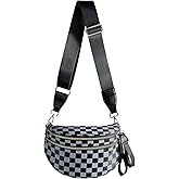 Black and White Checkered Crossbody Bag Bum Bag for Women,Spacious Checkered Purse Fanny Packs Belt Bag