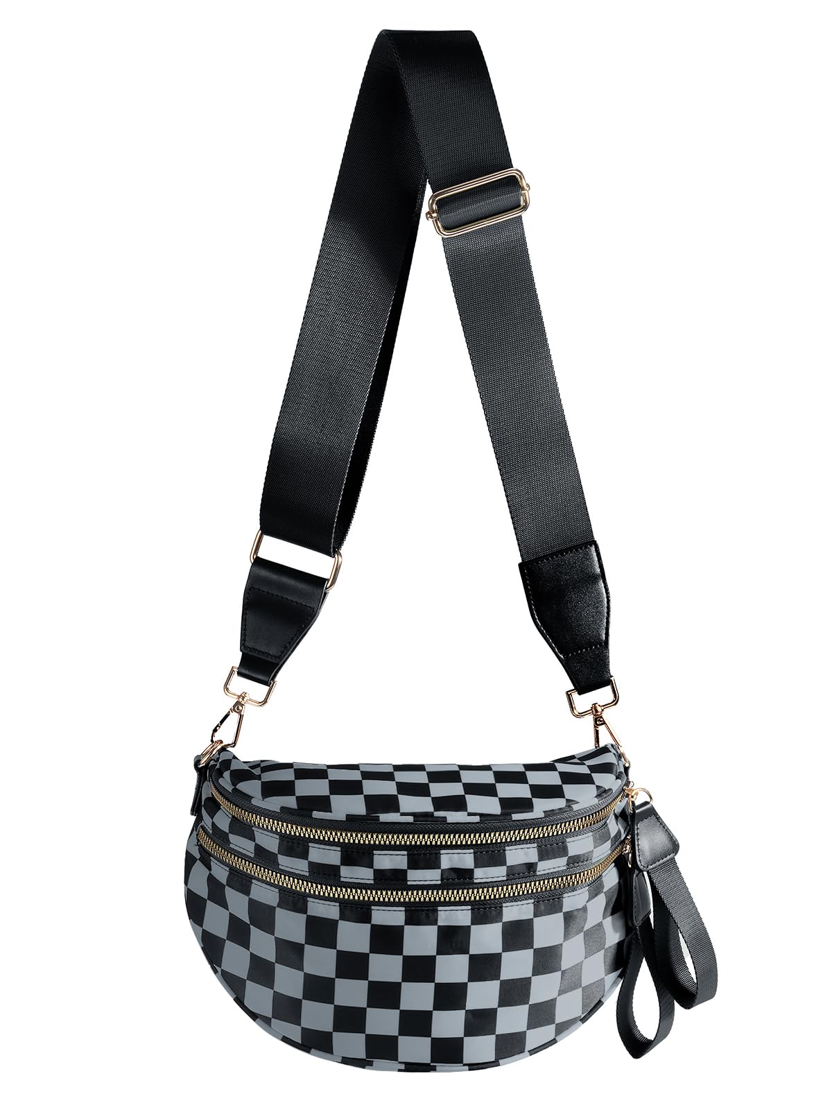 Photo 1 of Spacious Checkered Nylon Crossbody Bag Bum Bag Checkered Handbags Wallets for Women (Black Grey Checkered)