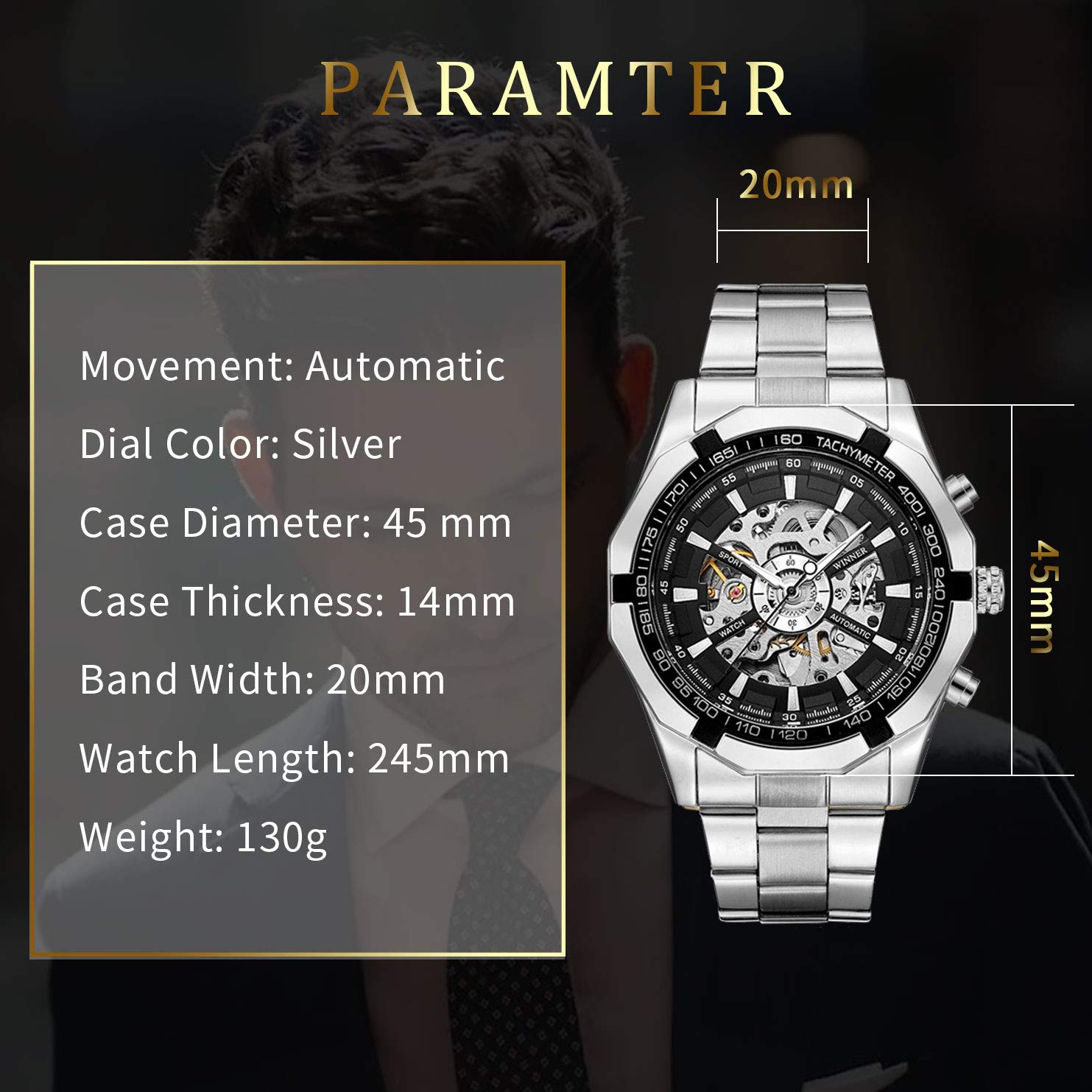 Gute Mens Watches, Mechanical Skeleton Stainless Steel Waterproof Automatic Self-Winding Watch for Men, Luxury X Dial Steampunk Wrist Watch