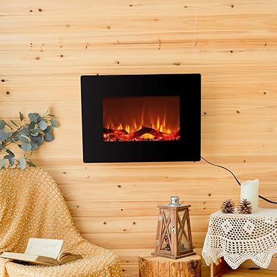 FLAME&amp;SHADE Electric Fireplace Heater Wall Mounted or Freestanding, with Remote and Thermostat, 10 LED Flame and Fuel Bed Color Options, 22&quot