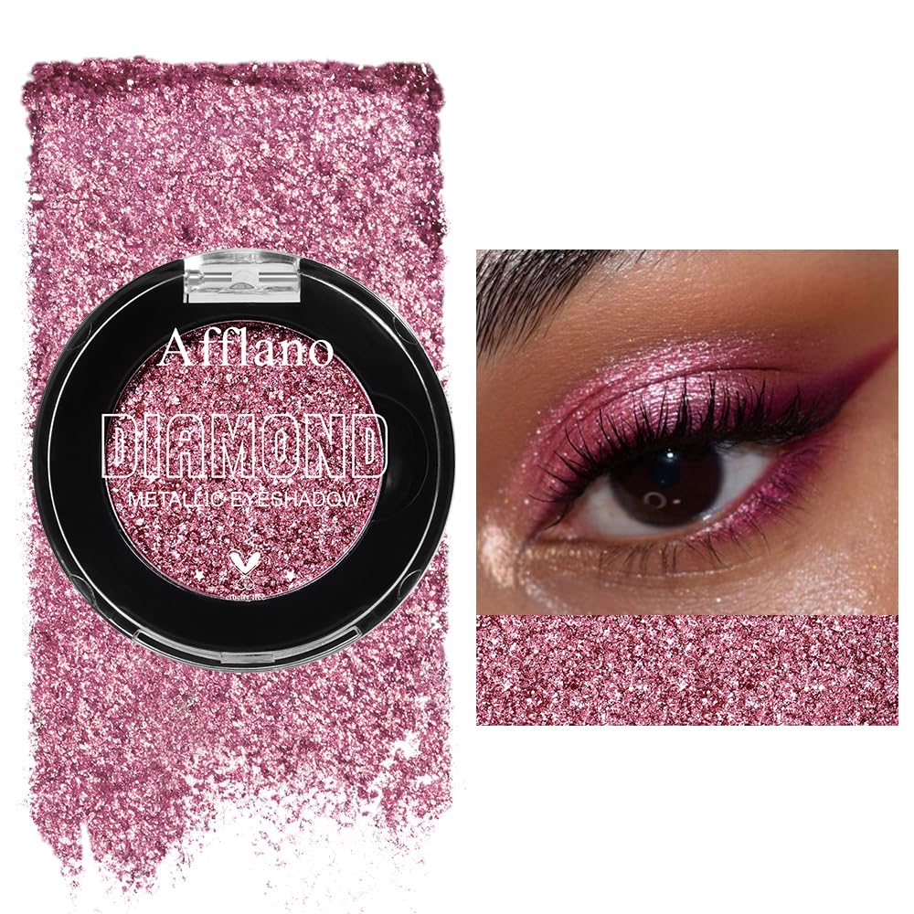 Single Pink Glitter Eyeshadow Palette, Rose Pink Shimmer Eyeshadow Makeup, Long Lasting Highly Pigmented Metallic Eye Shadow for Daily Festival Makeup, Waterproof Vegan & Talc Free #21H