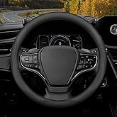 Mihecor Steering Wheel Cover Standard Size 14.5-15 inch, Breathable Microfiber Leather, Anti-Slip, Soft Grip, Fits Most Cars, SUVs, and Trucks, Black
