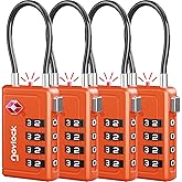 NOVLOCK TSA Approved Luggage Locks | Inspection Indicator, 4-Digit Combination, Durable Zinc Alloy | for Suitcases, Backpacks, Travel Bags | Orange, 4-Pack