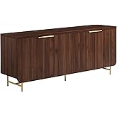 Walker Edison Lowen Contemporary Fluted-Door Sideboard, 69 Inch, Gold/Dark Walnut