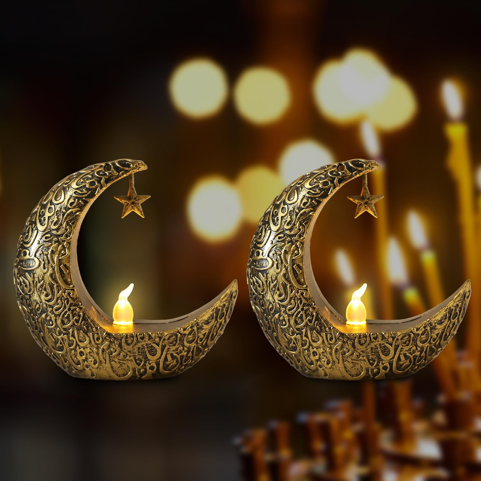 Photo 1 of Glodecart 2PCS Mini Ramadan Moon Light for Ramadan Decorations, Black Mini Moon Star Light Eid Lamp for Ramadan Table Decoration Ramadan Gift Home Decor, Eid Ramadan Candle Lights Nightstand Decor