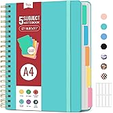 Hardcover Spiral Journal Notebooks for Work With Removable Dividers & Tabs, 8.5"x11" 5 Subject Notebook for Note Taking & Organizer, A4 College Ruled Lined Journal for Women & Writing, Aquamarine, 280 Pages