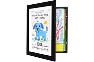 Americanflat Kids Artwork Frame Changeable (Black) - Magnetic Door Holds 100 Art Pieces - 8.5x11 Letter Size Display with Mat or 10x12.5 Without Mat - My Mini Masterpiece
