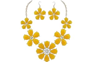 Firstmeet Shiny Flower Statement Collar Necklace with Earrings