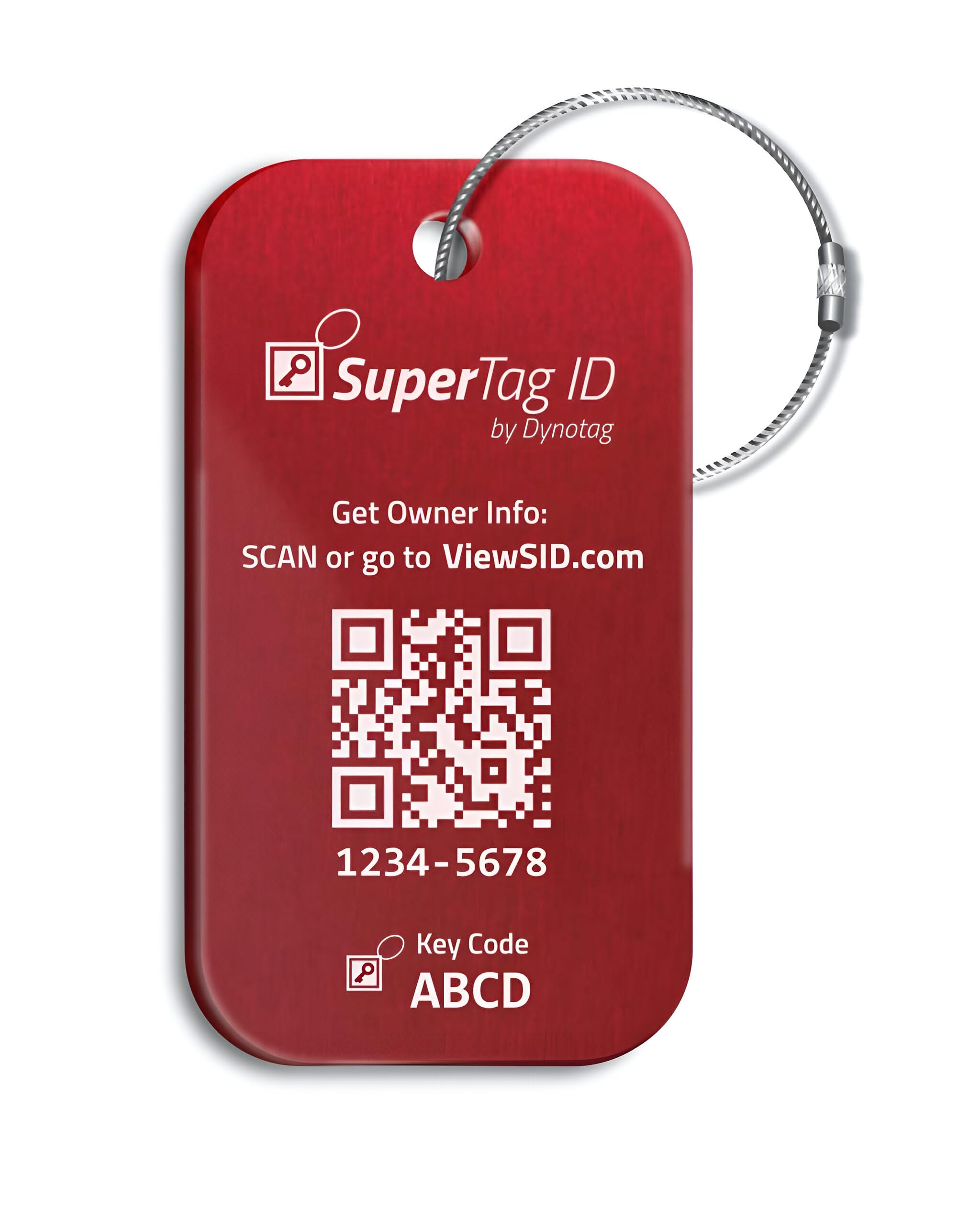 Dynotag® Sentry Series Solid Metal Web Enabled Smart Luggage ID Tag + Steel Loop, w. DynoIQ™ & Lifetime Recovery Service (Ruby Red, Anodized Aluminum)