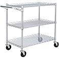 Seville Classics UltraDurable NSF Commercial Heavy Duty Metal Rolling Utility Cart, w/ Steel Shelves, Handle Bar for Restaura