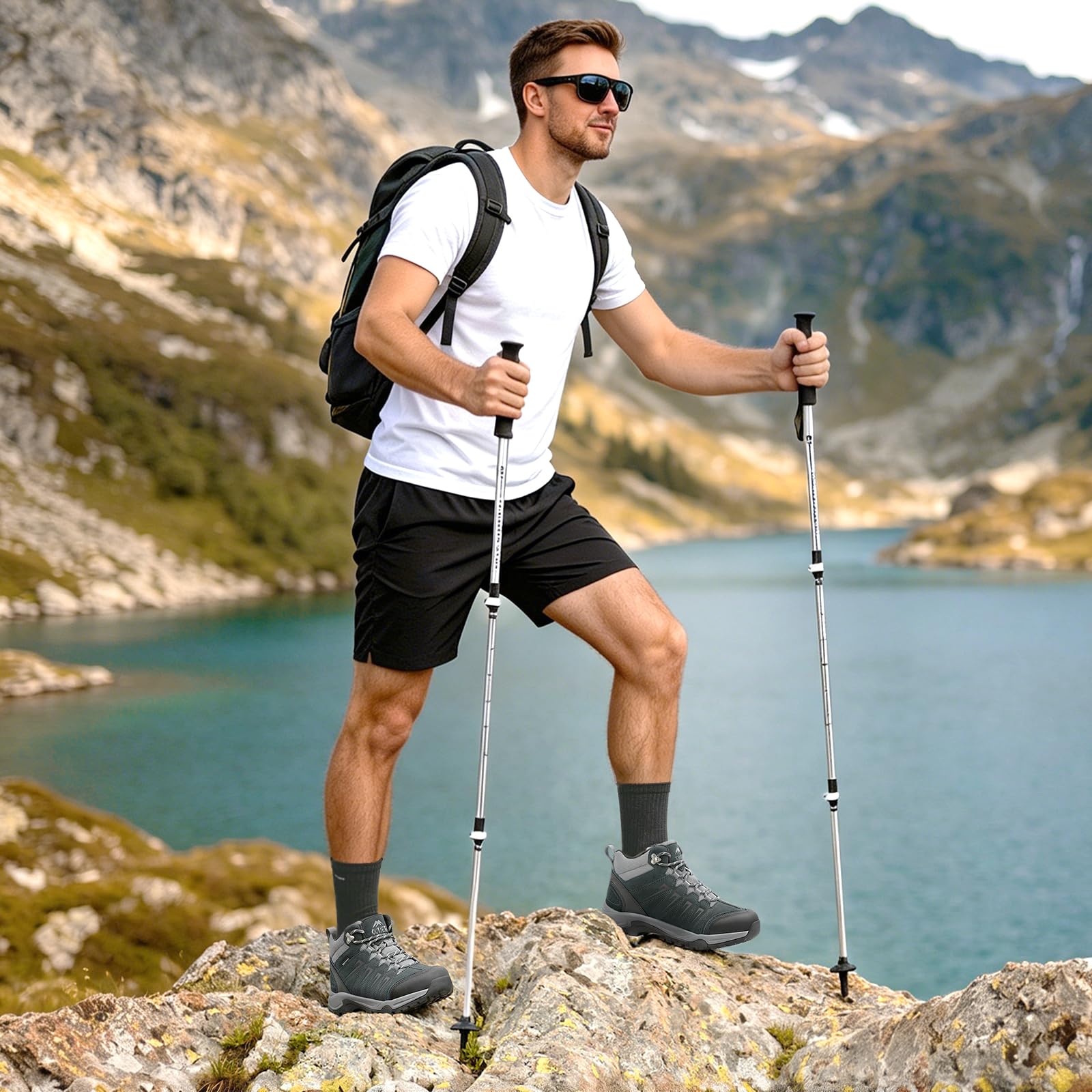 OUTJET Wanderschuhe Herren Wasserdicht Leder, Outdoor Hiking Schuhe rutschfest und Komfortabel 3