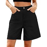 ELLEVEN Bermuda Jorts Baggy Jean Shorts - Casual Loose Fit Wide Leg Knee Length Denim Shorts with Elastic Waist