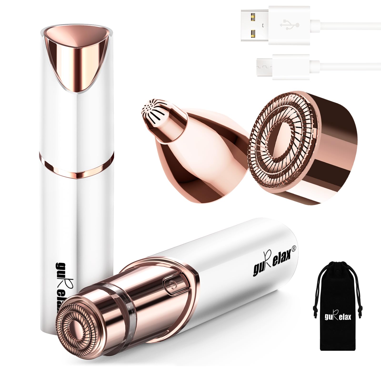 Gurelax Hair Removal Device, 2-in-1 Facial Hair Remover for Women, (Luxury) Face Hair Remover for Women Chin, Face, Lip Hair,with Replacement Heads