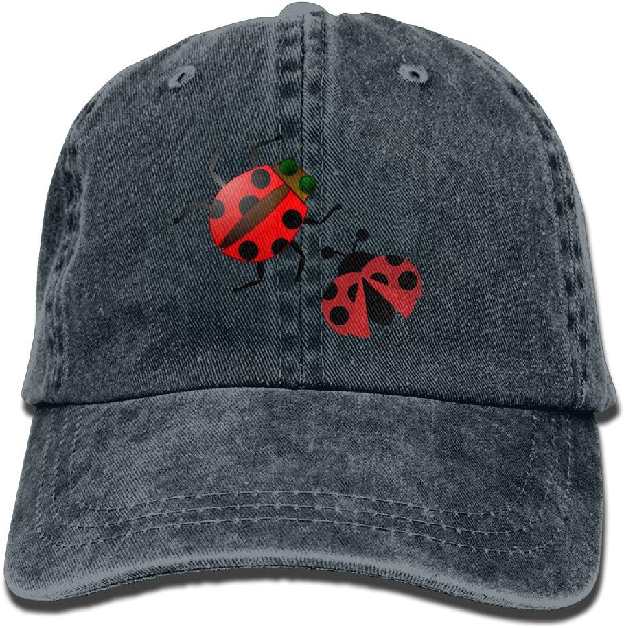 Unisex Adult Ladybug Insect Washed Denim Cotton Sport Outdoor Baseball Hat Adjustable One Size