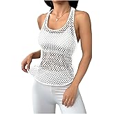 OYOANGLE Women's Mesh Racerback Workout Tank Top Hollow Out Scoop Neck Sleeveless Sports Shirts
