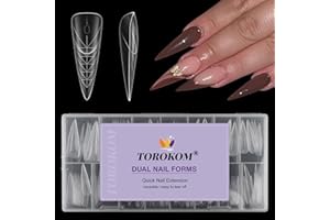 TOROKOM 150Pcs Poly Extension Gel Dual Nail Forms Clear Nail Forms Full Stiletto Nail Molds 15 Sizes for Gel Manicure Nail Art Design Salon&DIY