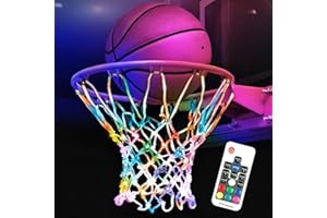 MOJEDI Glow in The Dark Basketball Net, Solar-Powered LED Lighted Nylon Basketball Hoop Net with Remote Control, Waterproof, Multi-Mode Lighting for Nighttime Outdoor Basketball, Kids & Adults