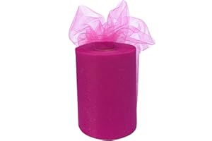 GIFTWRAP ETC. Fuchsia Pink Tulle Wedding Reception Decor - 6" x 100 Yards, Fabric Netting Ribbon, Wreath, Garland, Swag, Veil, Streamers, Bows, Breast Cancer Awareness, Christmas, Valentine's Day, Easter